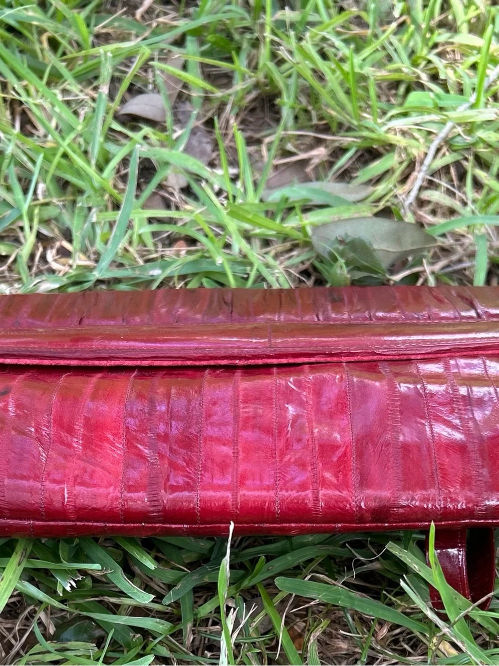Vintage Eel Skin and Red Leather Shoulder Bag